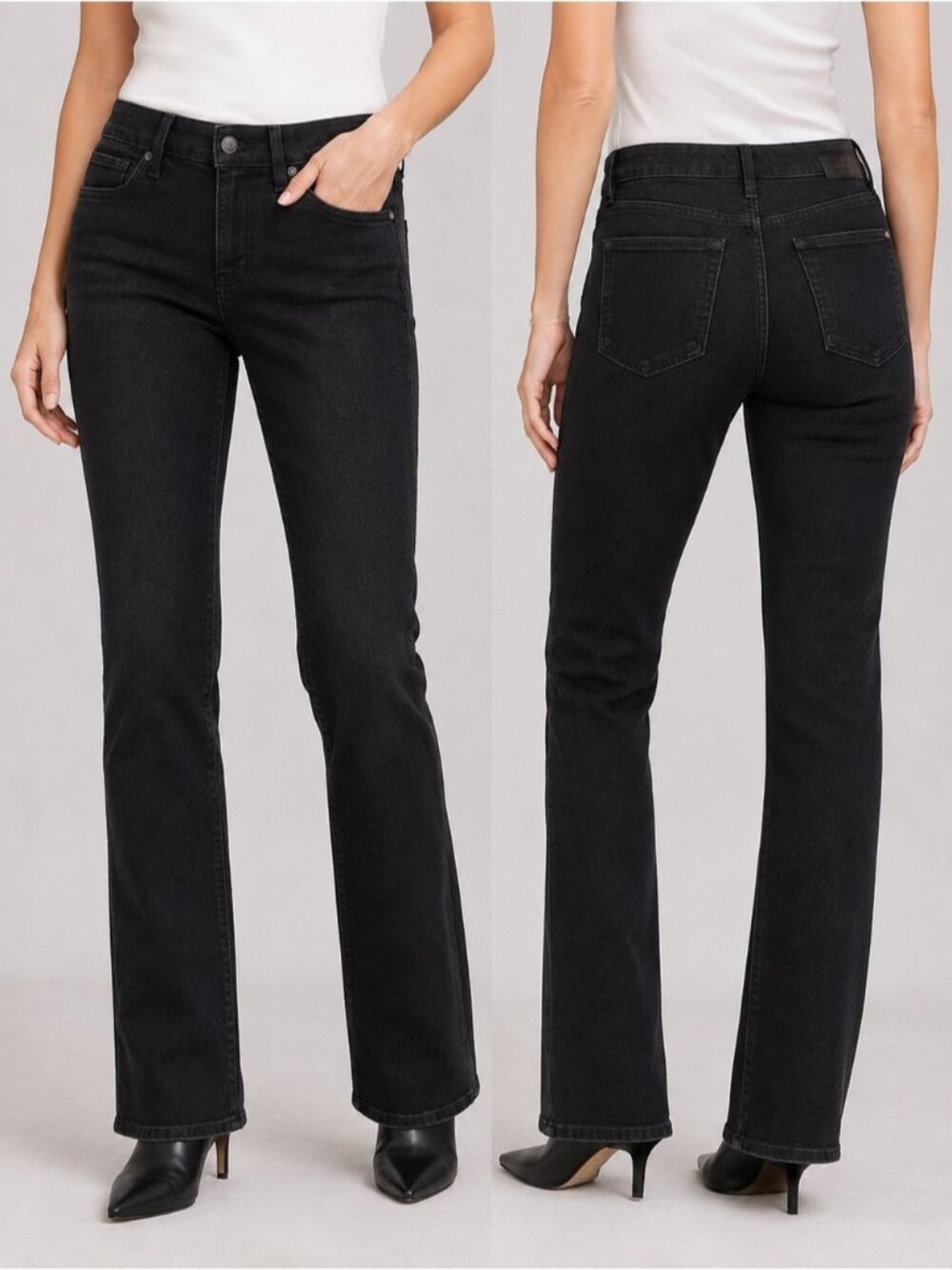 PAIGE Hidden Hills Black Bootcut Jeans Size 28 Stretch Mid Rise Dark Wash